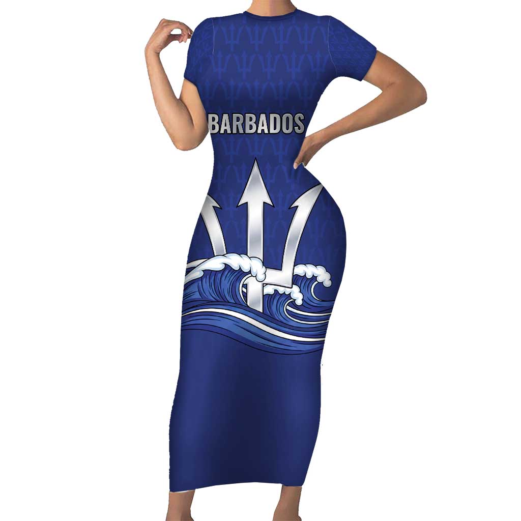 Caribbean Cricket Barbados Custom Short Sleeve Bodycon Dress Trident Champion’s Wave - Wonder Print Shop
