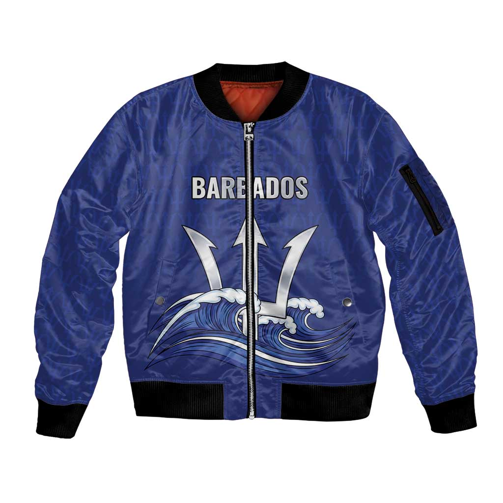 Caribbean Cricket Barbados Custom Sleeve Zip Bomber Jacket Trident Champion’s Wave - Wonder Print Shop