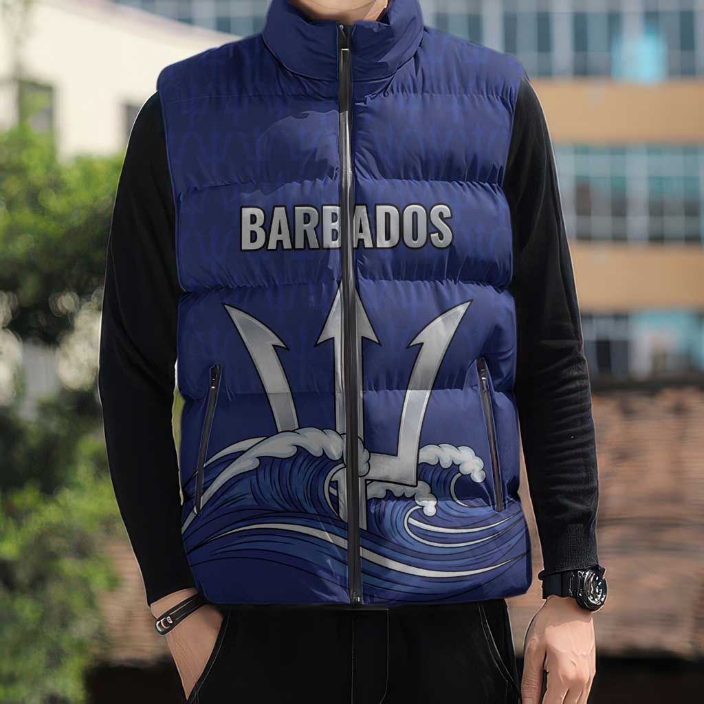 Caribbean Cricket Barbados Custom Sleeveless Puffer Jacket Trident Champion’s Wave - Wonder Print Shop