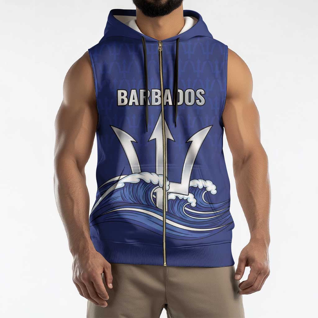Caribbean Cricket Barbados Custom Sleeveless Zip Hoodie Trident Champion’s Wave - Wonder Print Shop