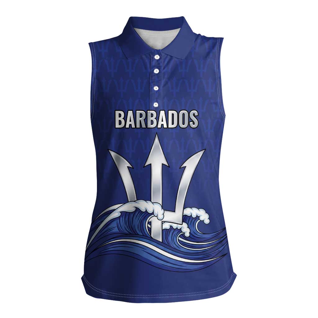 Caribbean Cricket Barbados Custom Women Sleeveless Polo Shirt Trident Champion’s Wave - Wonder Print Shop