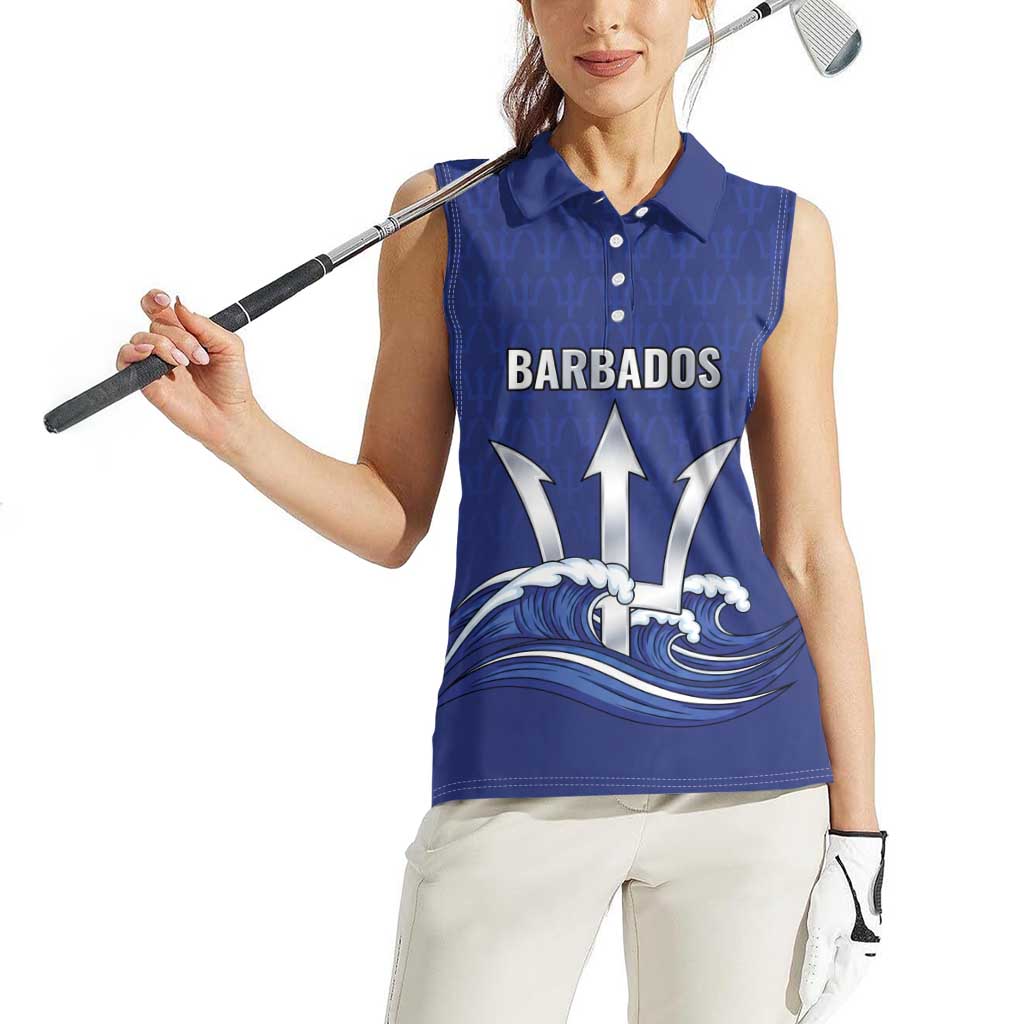 Caribbean Cricket Barbados Custom Women Sleeveless Polo Shirt Trident Champion’s Wave - Wonder Print Shop