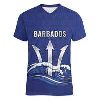 Caribbean Cricket Barbados Custom Women V-Neck T-Shirt Trident Champion’s Wave - Wonder Print Shop
