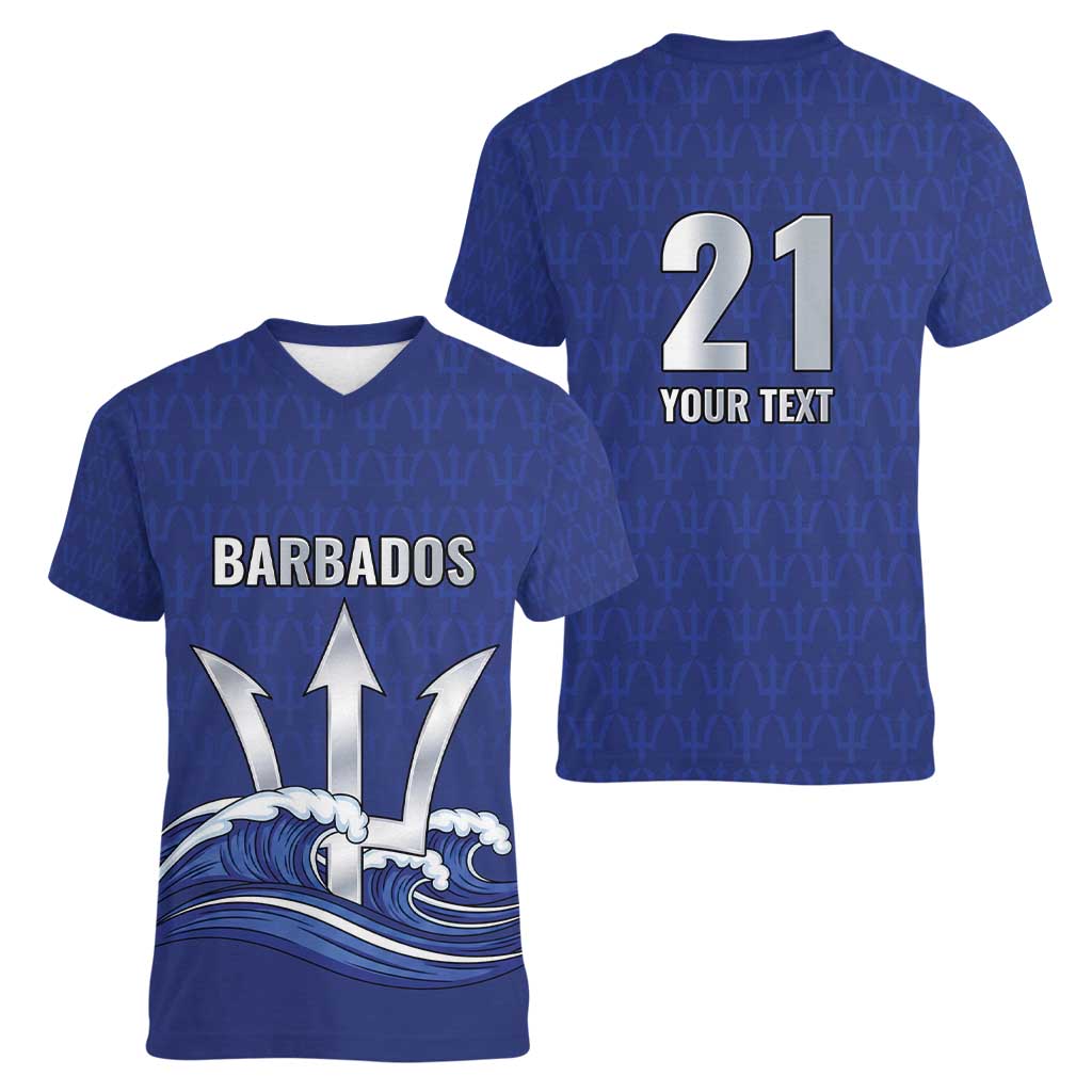 Caribbean Cricket Barbados Custom Women V-Neck T-Shirt Trident Champion’s Wave - Wonder Print Shop