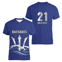 Caribbean Cricket Barbados Custom Women V-Neck T-Shirt Trident Champion’s Wave - Wonder Print Shop
