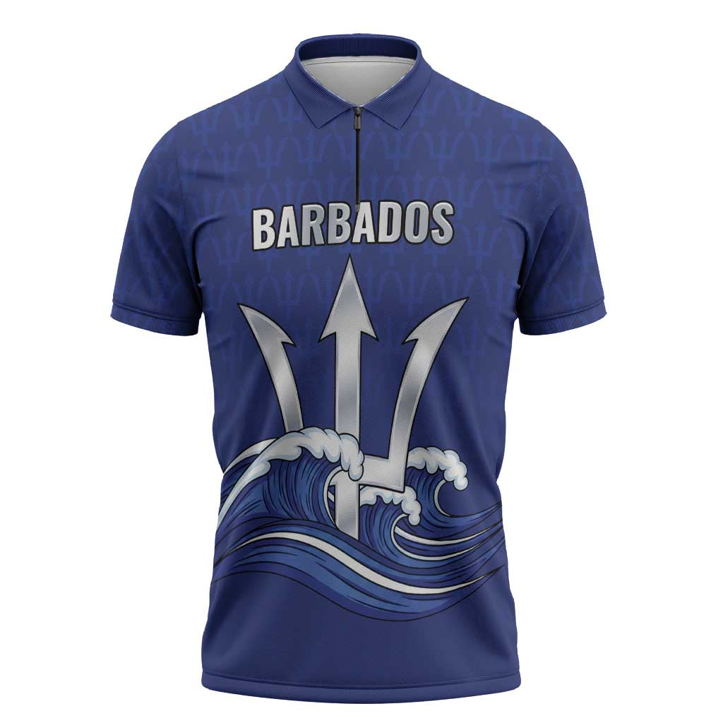 Caribbean Cricket Barbados Custom Zipper Polo Shirt Trident Champion’s Wave - Wonder Print Shop