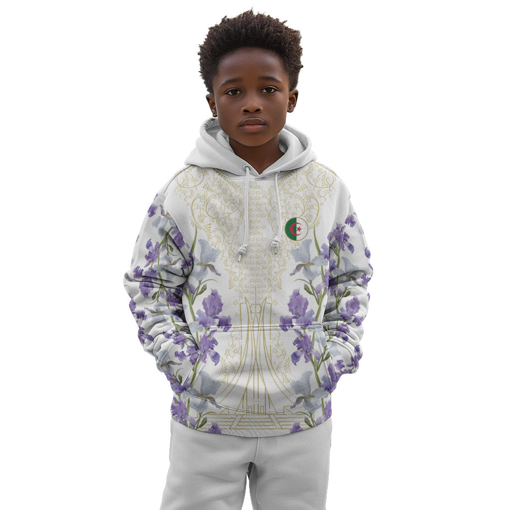 Custom Algeria Iris Floral White Kid Hoodie Africa Women’s Football Champion Series 2026