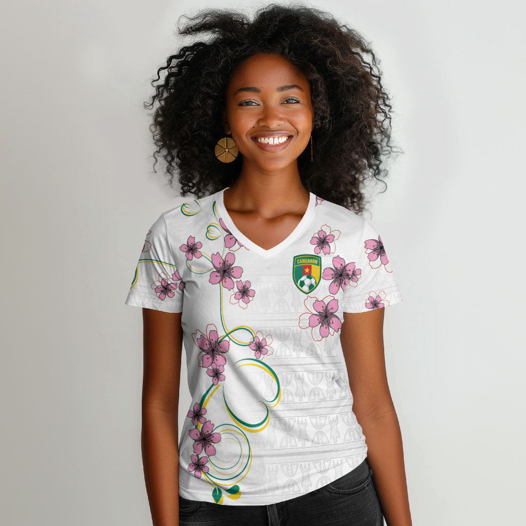 Custom Cameroon Red Stinkwood Floral Women V-Neck T-Shirt Africa Women’s Football Champion Series 2026