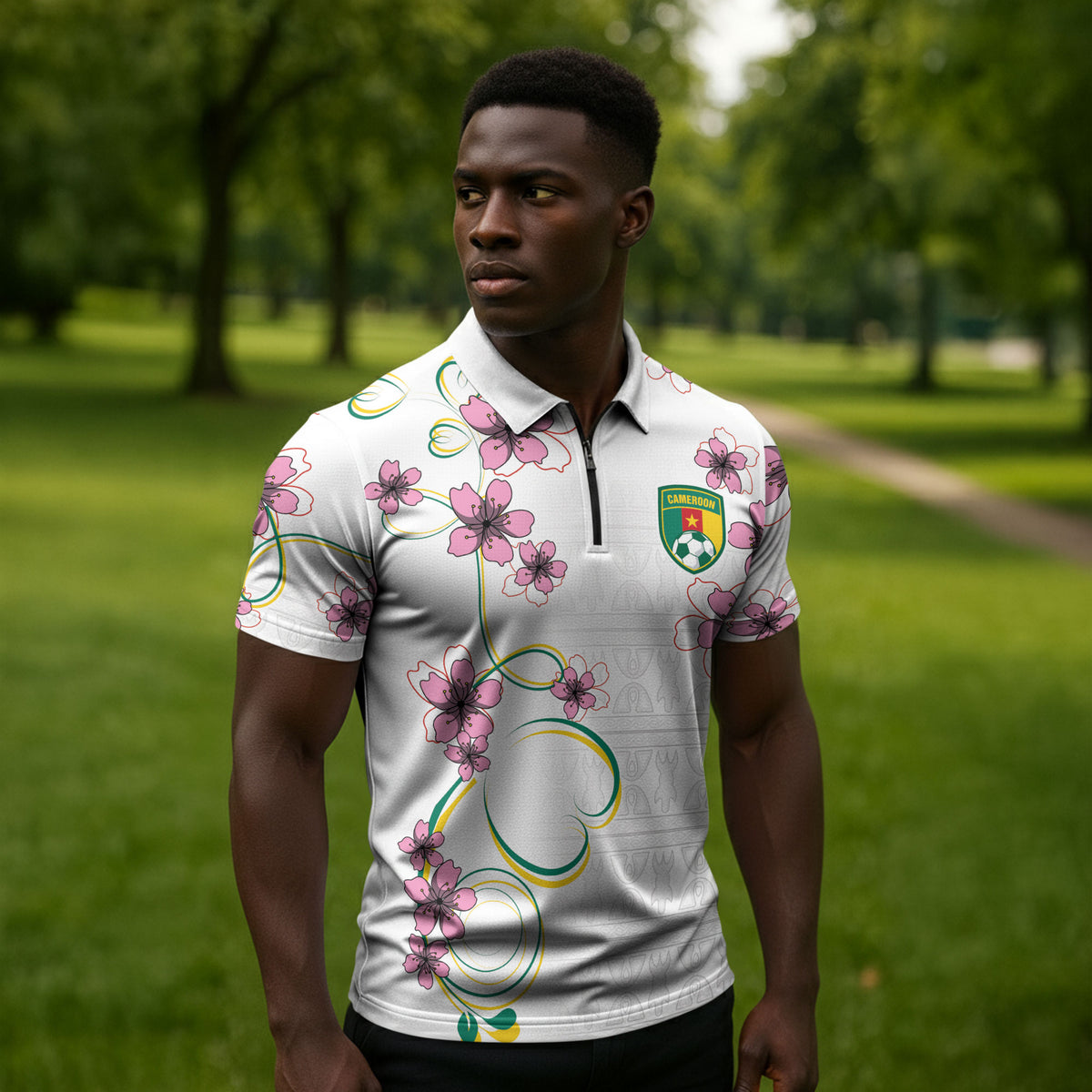 Custom Cameroon Red Stinkwood Floral Zipper Polo Shirt Africa Women’s Football Champion Series 2026