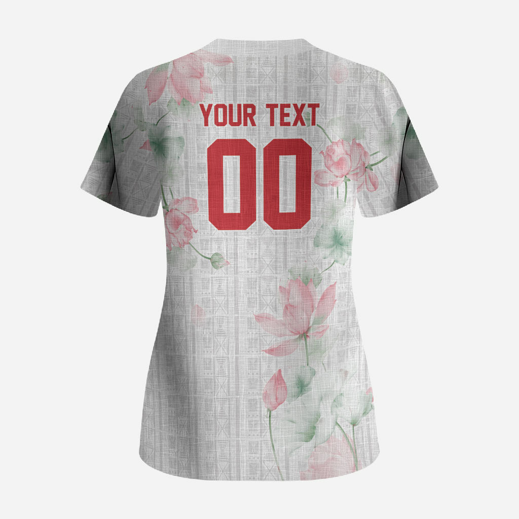 Custom Malawi Lotus Floral Scrub Top Africa Women’s Football Champion Series 2026