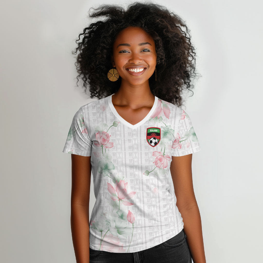 Custom Malawi Lotus Floral Women V-Neck T-Shirt Africa Women’s Football Champion Series 2026