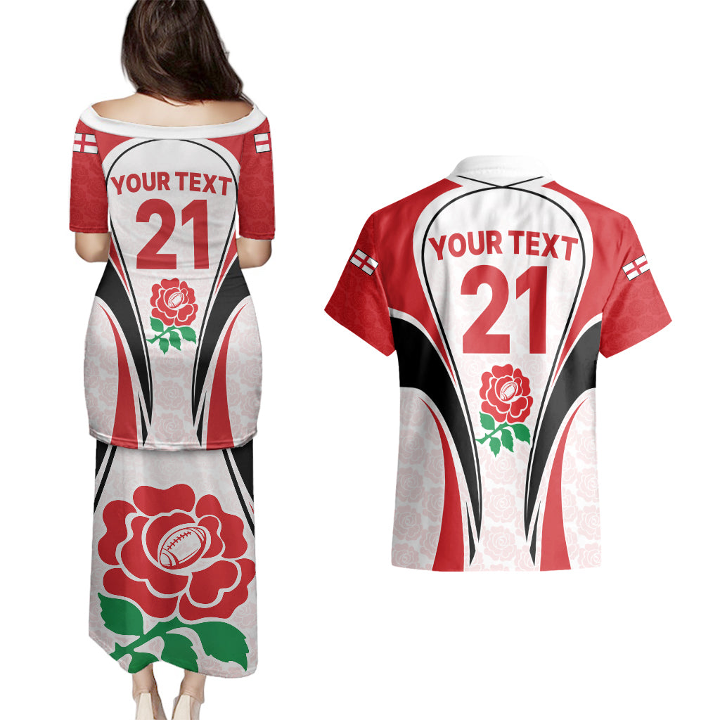 Custom England Rugby Couples Matching Puletasi Dress and Hawaiian Shirt Come On Red Rose Word Cup 2023 LT9 - Wonder Print Shop