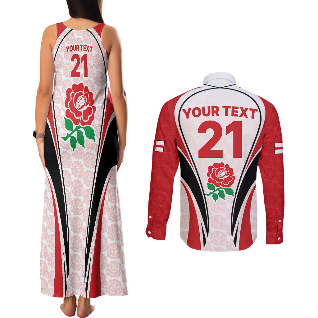 Custom England Rugby Couples Matching Tank Maxi Dress and Long Sleeve Button Shirts Come On Red Rose Word Cup 2023 LT9 - Wonder Print Shop