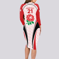 Custom England Rugby Long Sleeve Bodycon Dress Come On Red Rose Word Cup 2023 - Wonder Print Shop