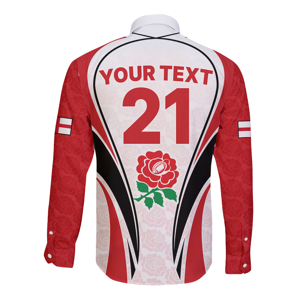 Custom England Rugby Long Sleeve Button Shirt Come On Red Rose Word Cup 2023 - Wonder Print Shop