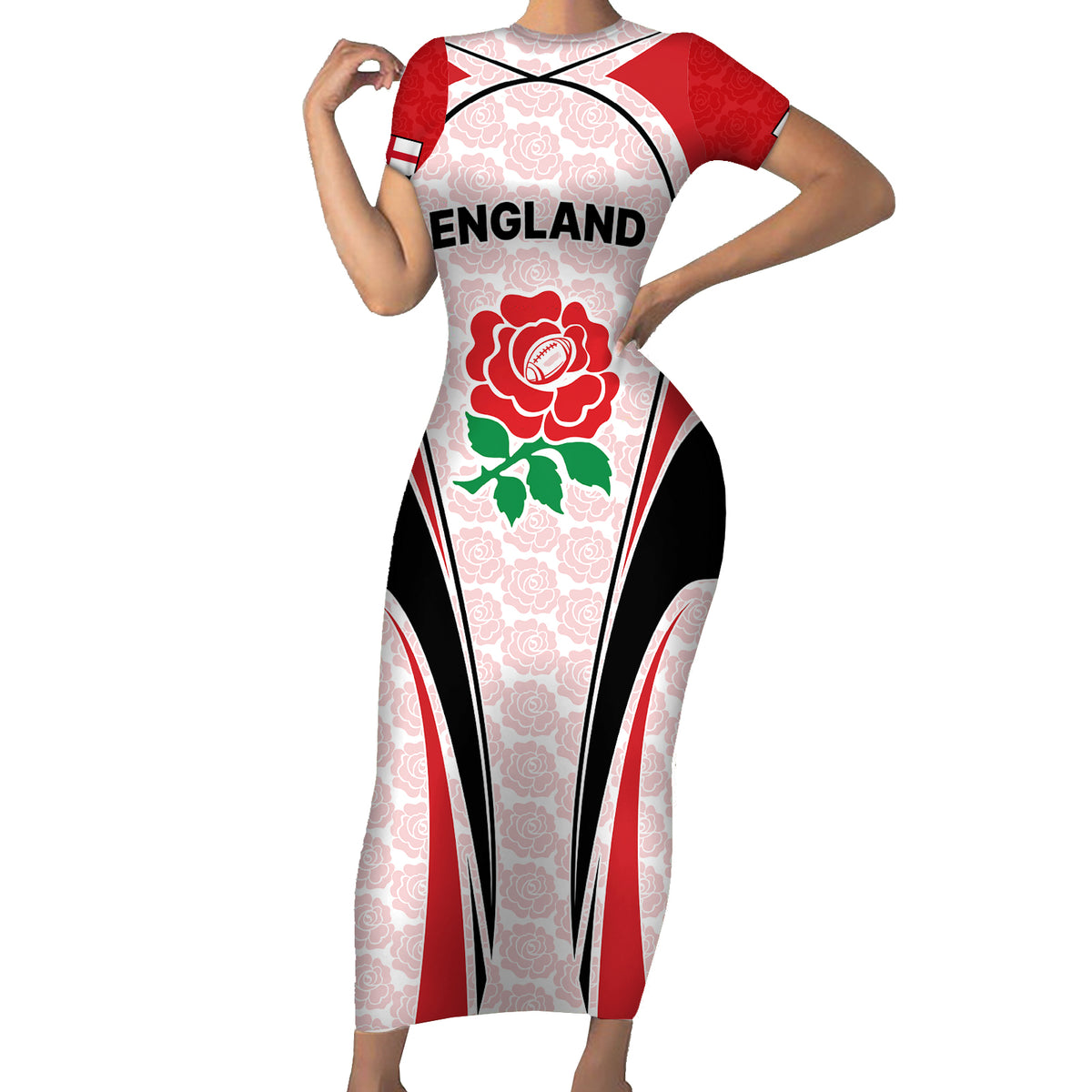 Custom England Rugby Short Sleeve Bodycon Dress Come On Red Rose Word Cup 2023 - Wonder Print Shop