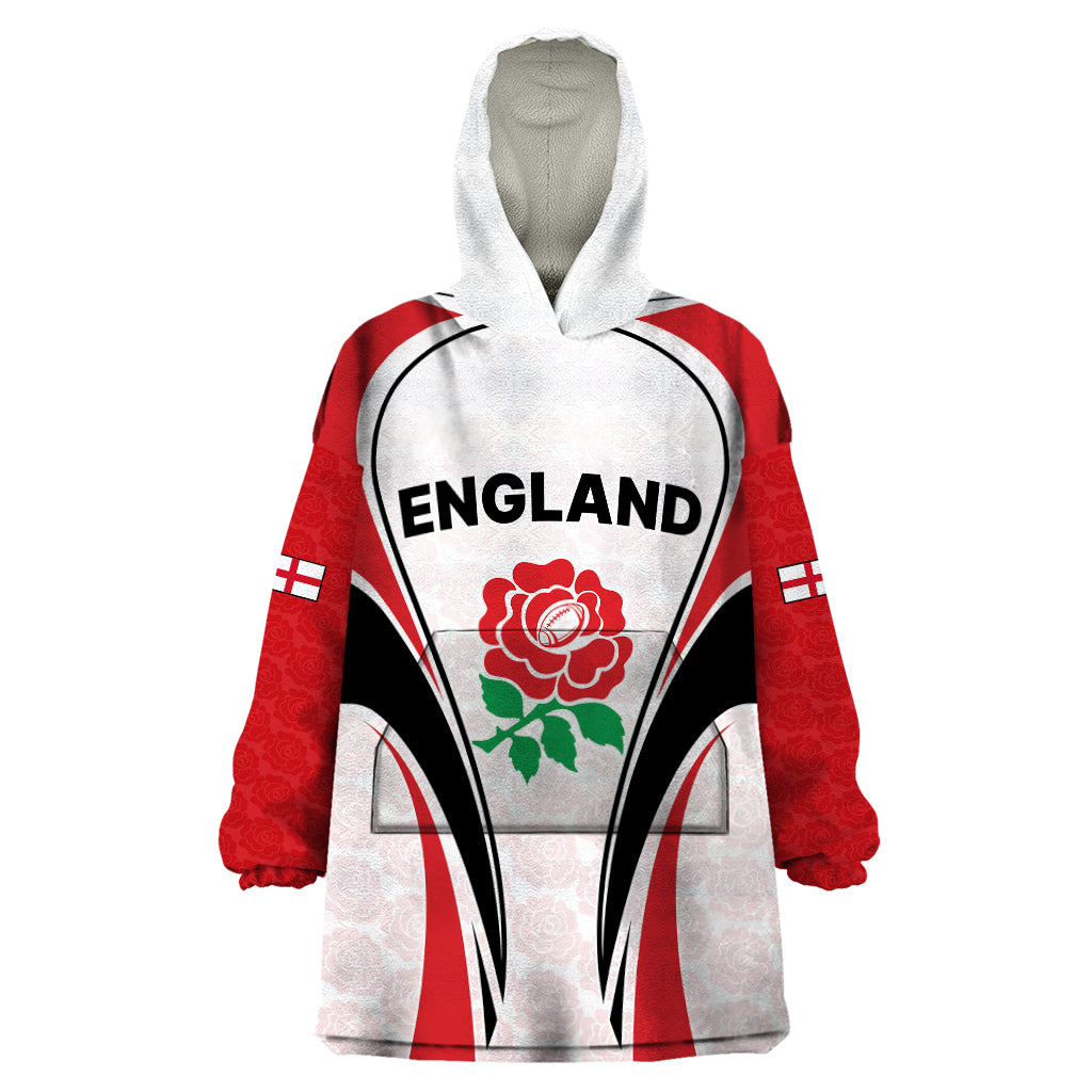 Custom England Rugby Wearable Blanket Hoodie Come On Red Rose Word Cup 2023 - Wonder Print Shop