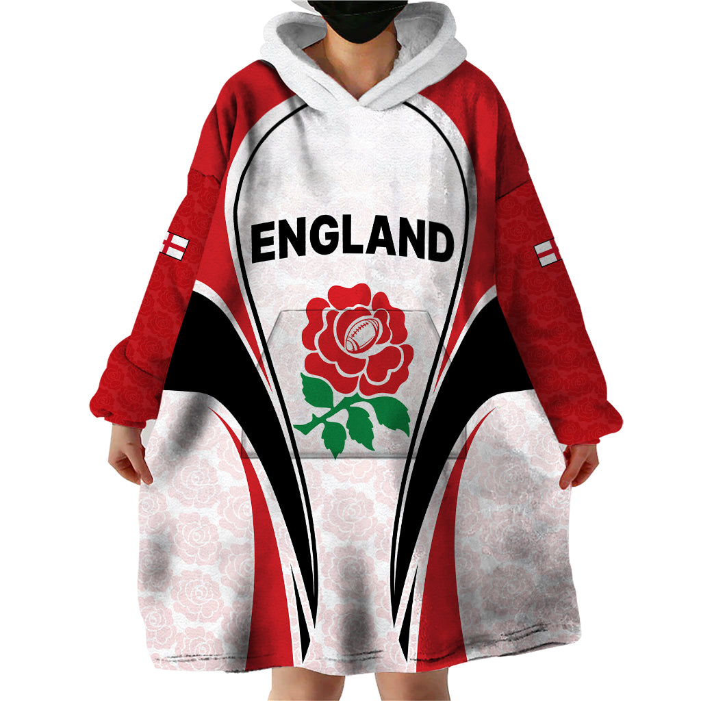 Custom England Rugby Wearable Blanket Hoodie Come On Red Rose Word Cup 2023 - Wonder Print Shop