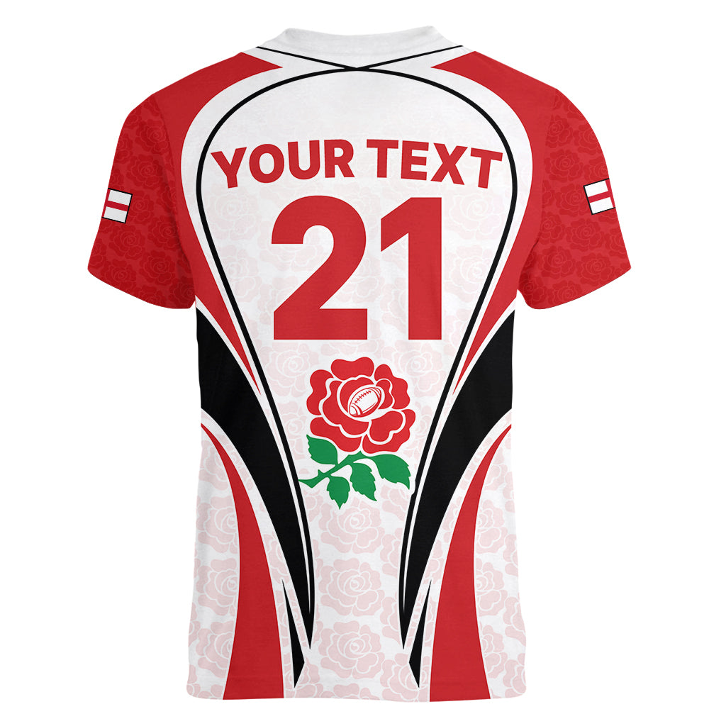 Custom England Rugby Women V Neck T Shirt Come On Red Rose Word Cup 2023 - Wonder Print Shop