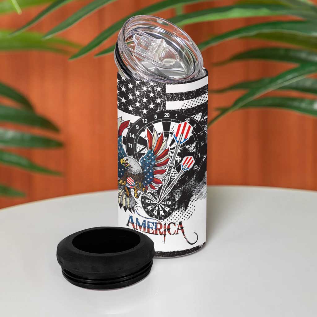 USA Darts 4 in 1 Can Cooler Tumbler American Bald Eagle with Grunge Style LT9 - Wonder Print Shop