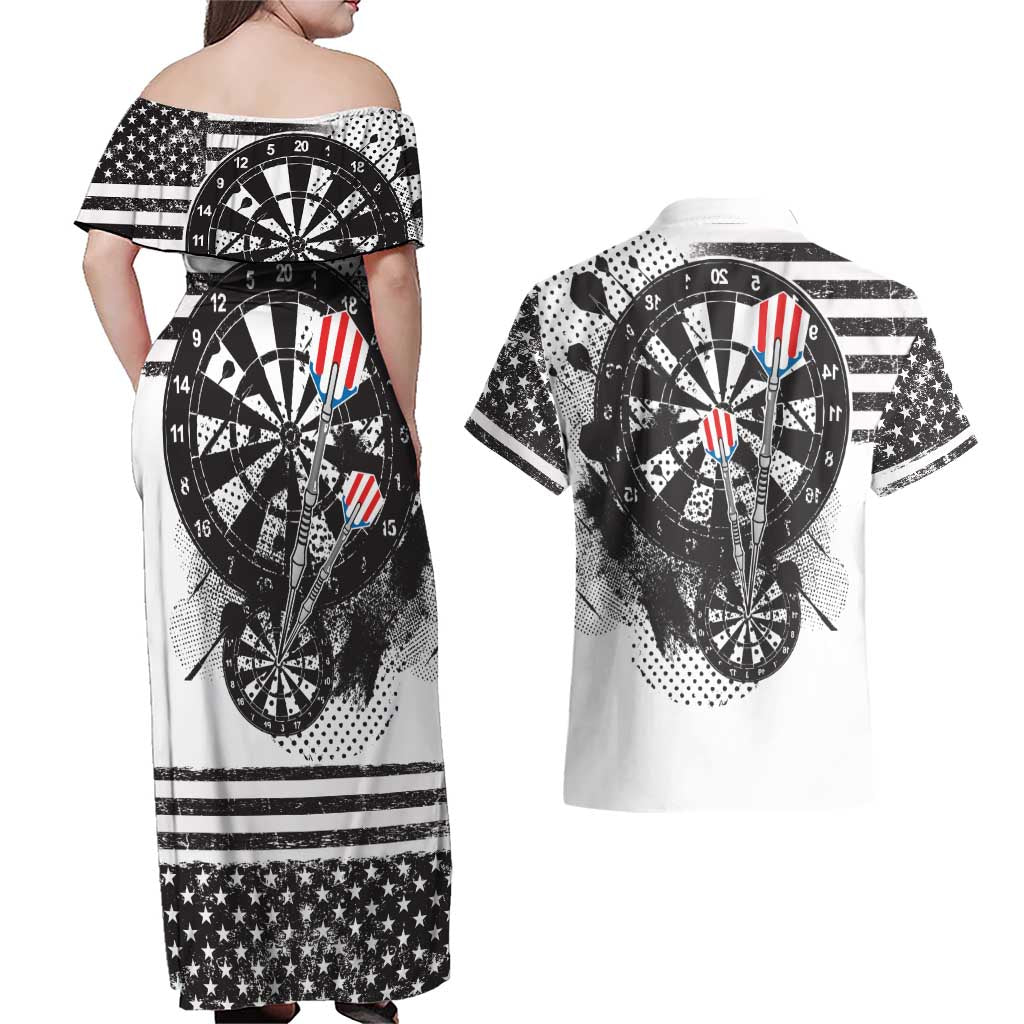 USA Darts Couples Matching Off Shoulder Maxi Dress and Hawaiian Shirt American Bald Eagle with Grunge Style LT9 - Wonder Print Shop