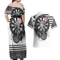 USA Darts Couples Matching Off Shoulder Maxi Dress and Hawaiian Shirt American Bald Eagle with Grunge Style LT9 - Wonder Print Shop