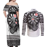 USA Darts Couples Matching Off Shoulder Maxi Dress and Long Sleeve Button Shirt American Bald Eagle with Grunge Style LT9 - Wonder Print Shop