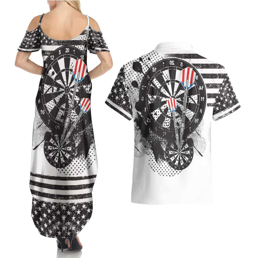 USA Darts Couples Matching Summer Maxi Dress and Hawaiian Shirt American Bald Eagle with Grunge Style LT9 - Wonder Print Shop