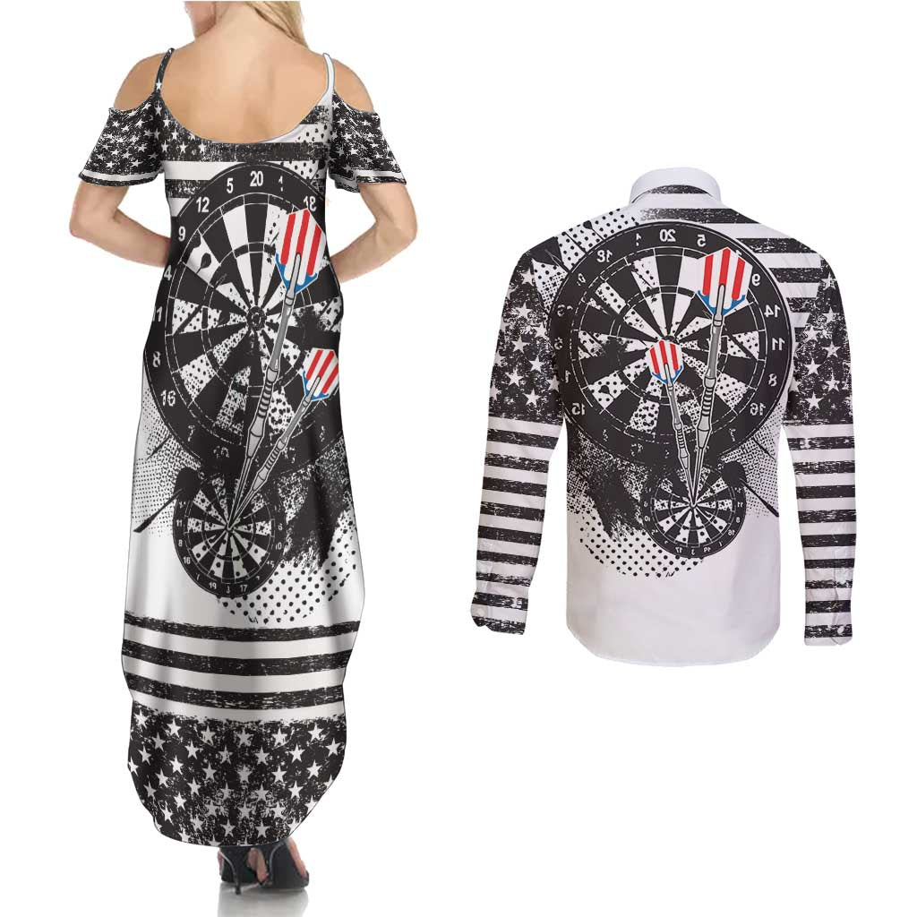 USA Darts Couples Matching Summer Maxi Dress and Long Sleeve Button Shirt American Bald Eagle with Grunge Style LT9 - Wonder Print Shop