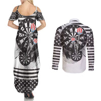 USA Darts Couples Matching Summer Maxi Dress and Long Sleeve Button Shirt American Bald Eagle with Grunge Style LT9 - Wonder Print Shop