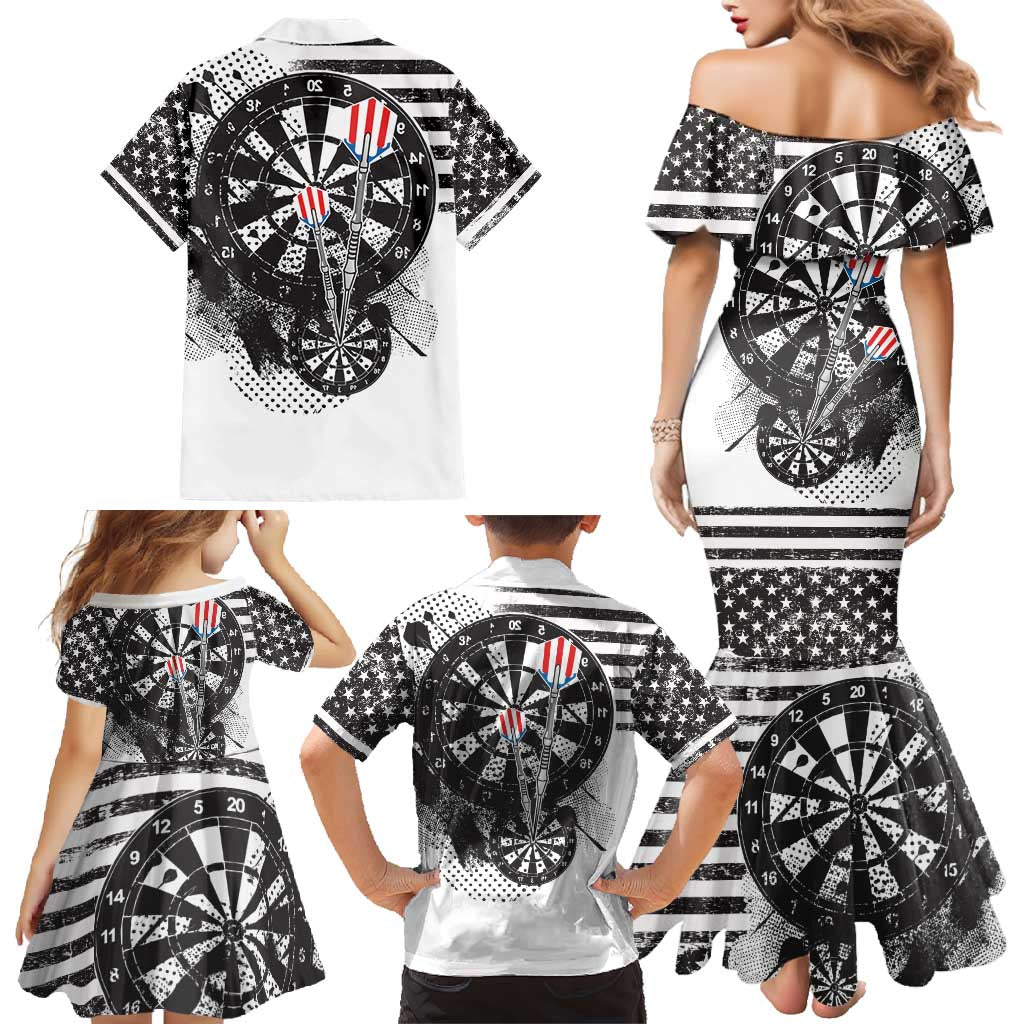 USA Darts Family Matching Mermaid Dress and Hawaiian Shirt American Bald Eagle with Grunge Style LT9 - Wonder Print Shop