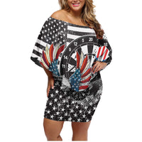 USA Darts Family Matching Off Shoulder Short Dress and Hawaiian Shirt American Bald Eagle with Grunge Style LT9 - Wonder Print Shop