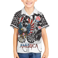 USA Darts Family Matching Off Shoulder Short Dress and Hawaiian Shirt American Bald Eagle with Grunge Style LT9 - Wonder Print Shop