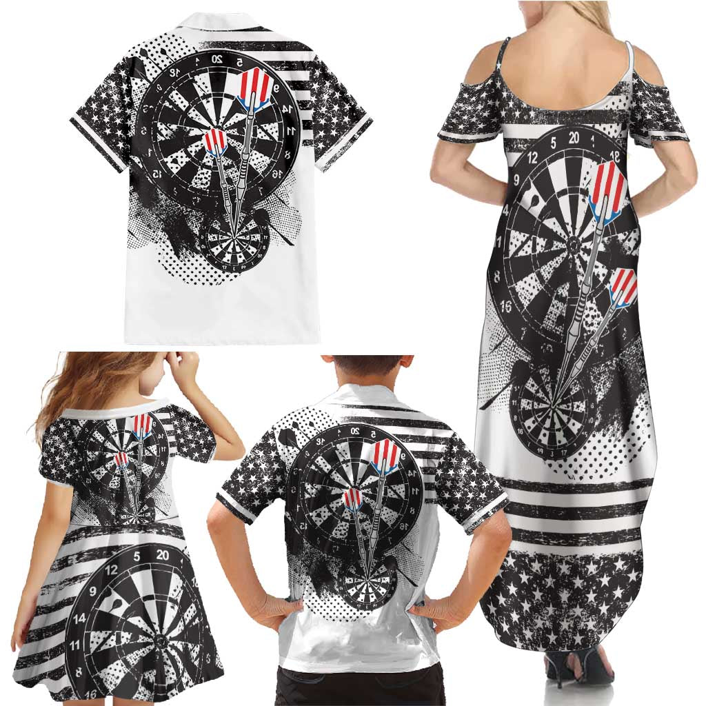 USA Darts Family Matching Summer Maxi Dress and Hawaiian Shirt American Bald Eagle with Grunge Style - Wonder Print Shop