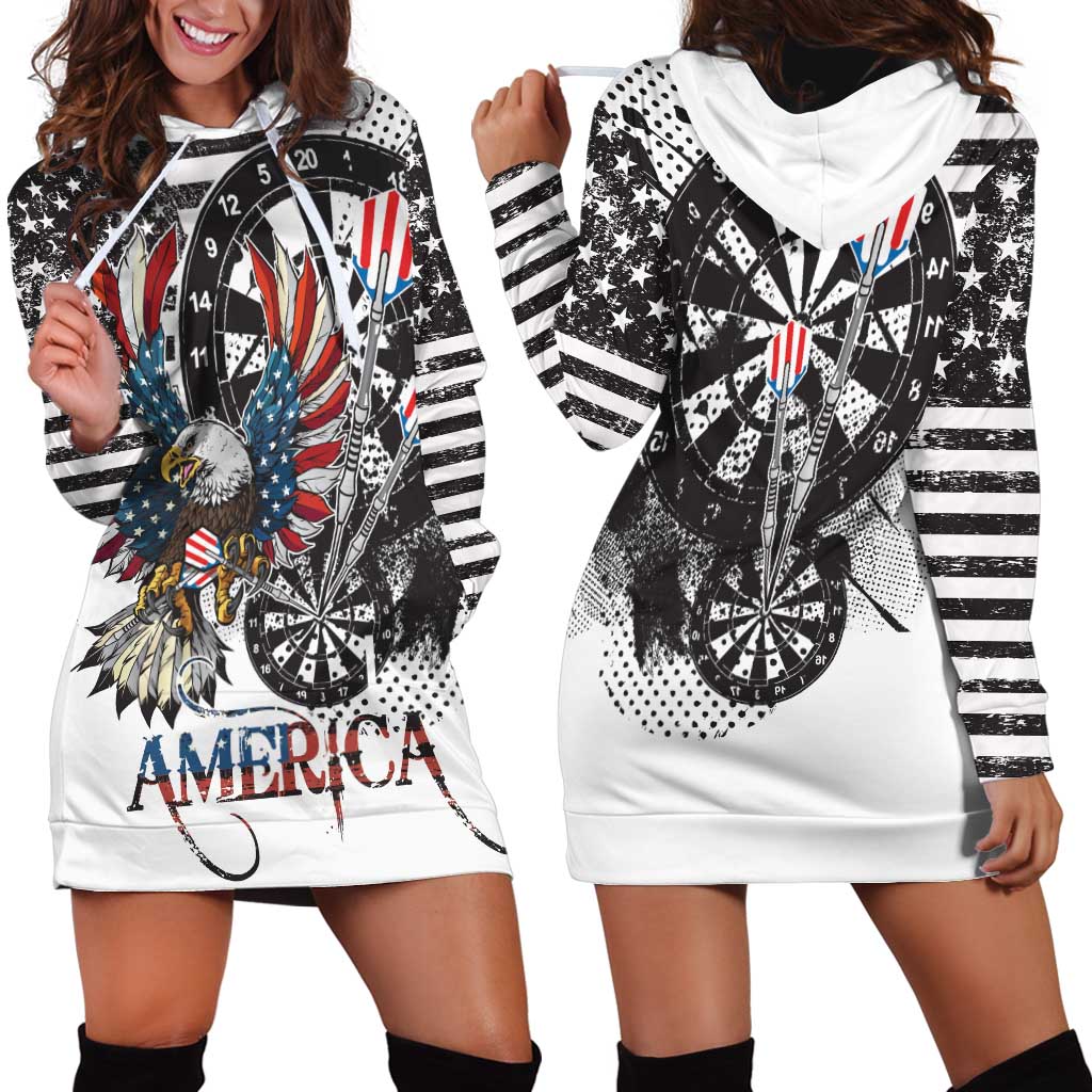 USA Darts Hoodie Dress American Bald Eagle with Grunge Style - Wonder Print Shop