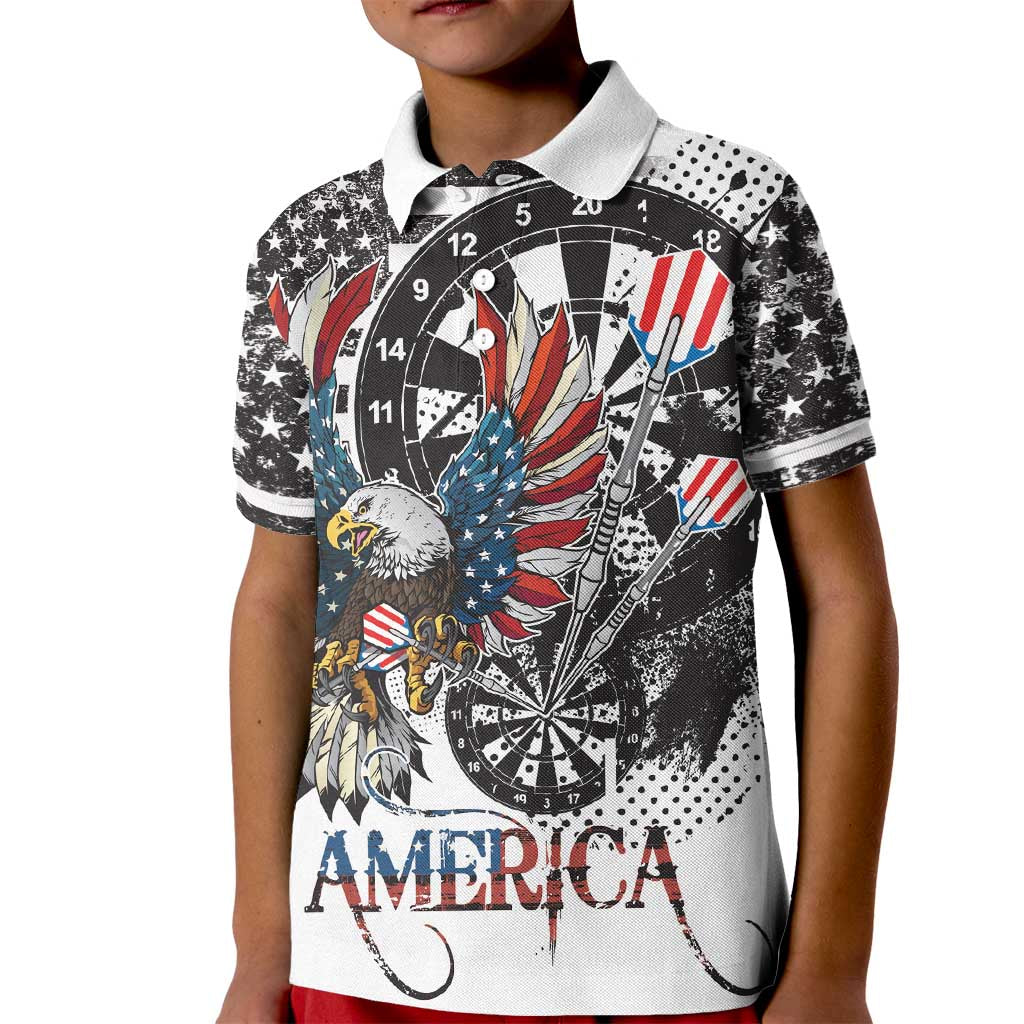USA Darts Kid Polo Shirt American Bald Eagle with Grunge Style - Wonder Print Shop