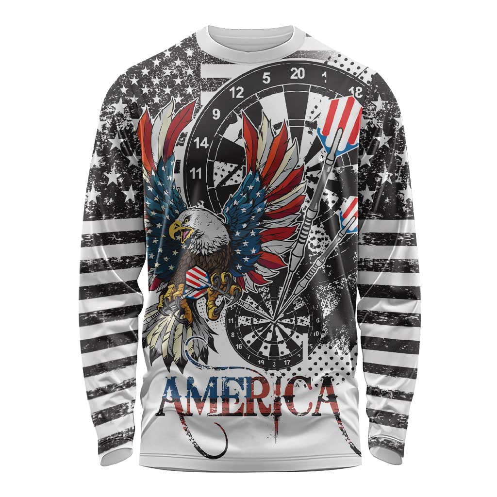 USA Darts Long Sleeve Shirt American Bald Eagle with Grunge Style - Wonder Print Shop