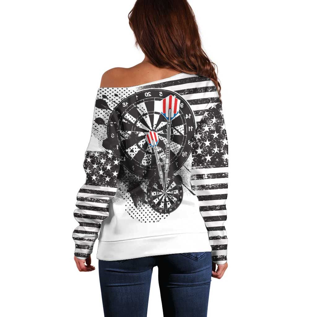 USA Darts Off Shoulder Sweater American Bald Eagle with Grunge Style - Wonder Print Shop