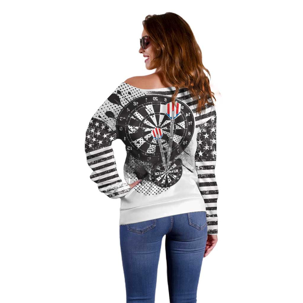 USA Darts Off Shoulder Sweater American Bald Eagle with Grunge Style - Wonder Print Shop