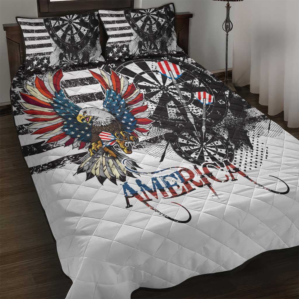 USA Darts Quilt Bed Set American Bald Eagle with Grunge Style - Wonder Print Shop