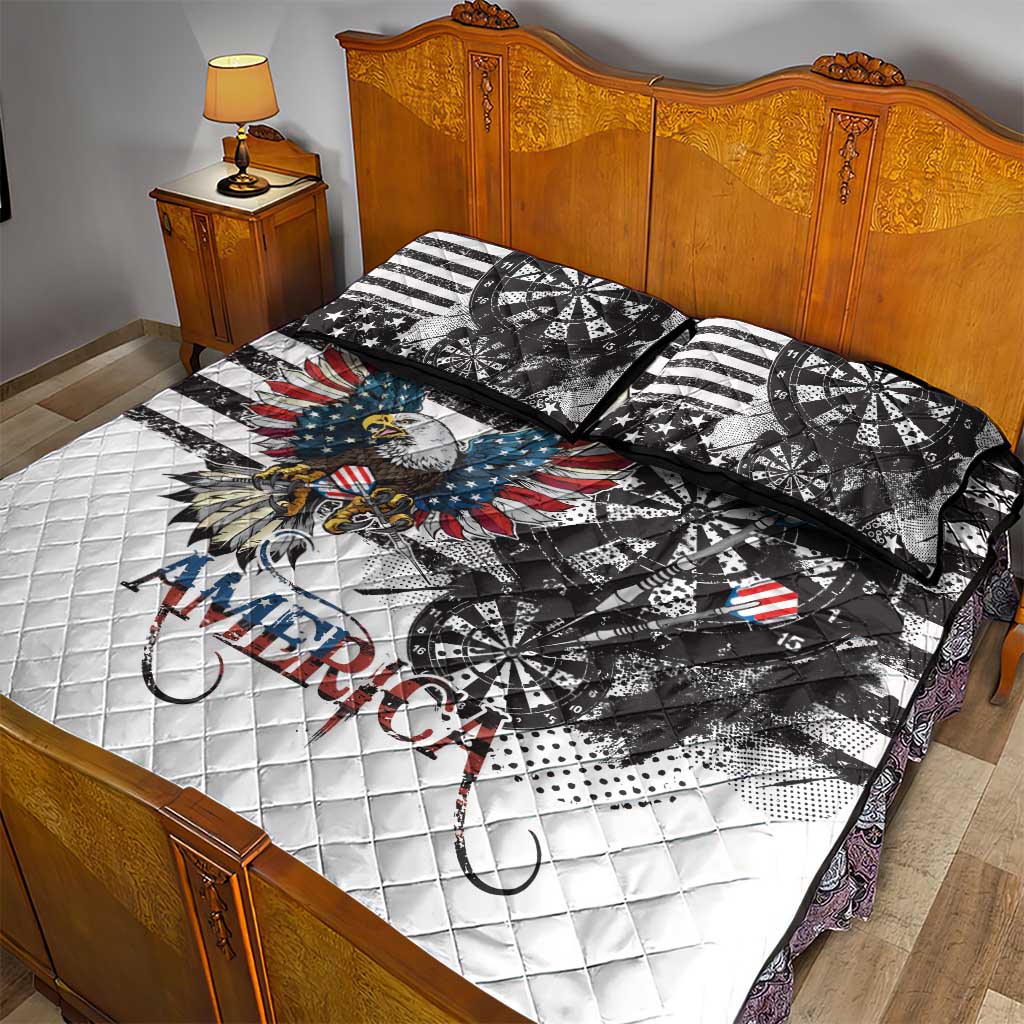 USA Darts Quilt Bed Set American Bald Eagle with Grunge Style - Wonder Print Shop