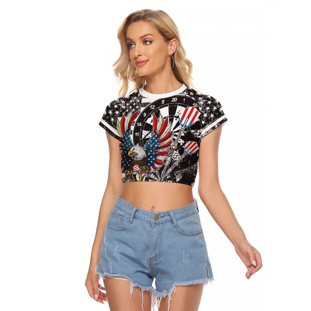 USA Darts Raglan Cropped T Shirt American Bald Eagle with Grunge Style - Wonder Print Shop