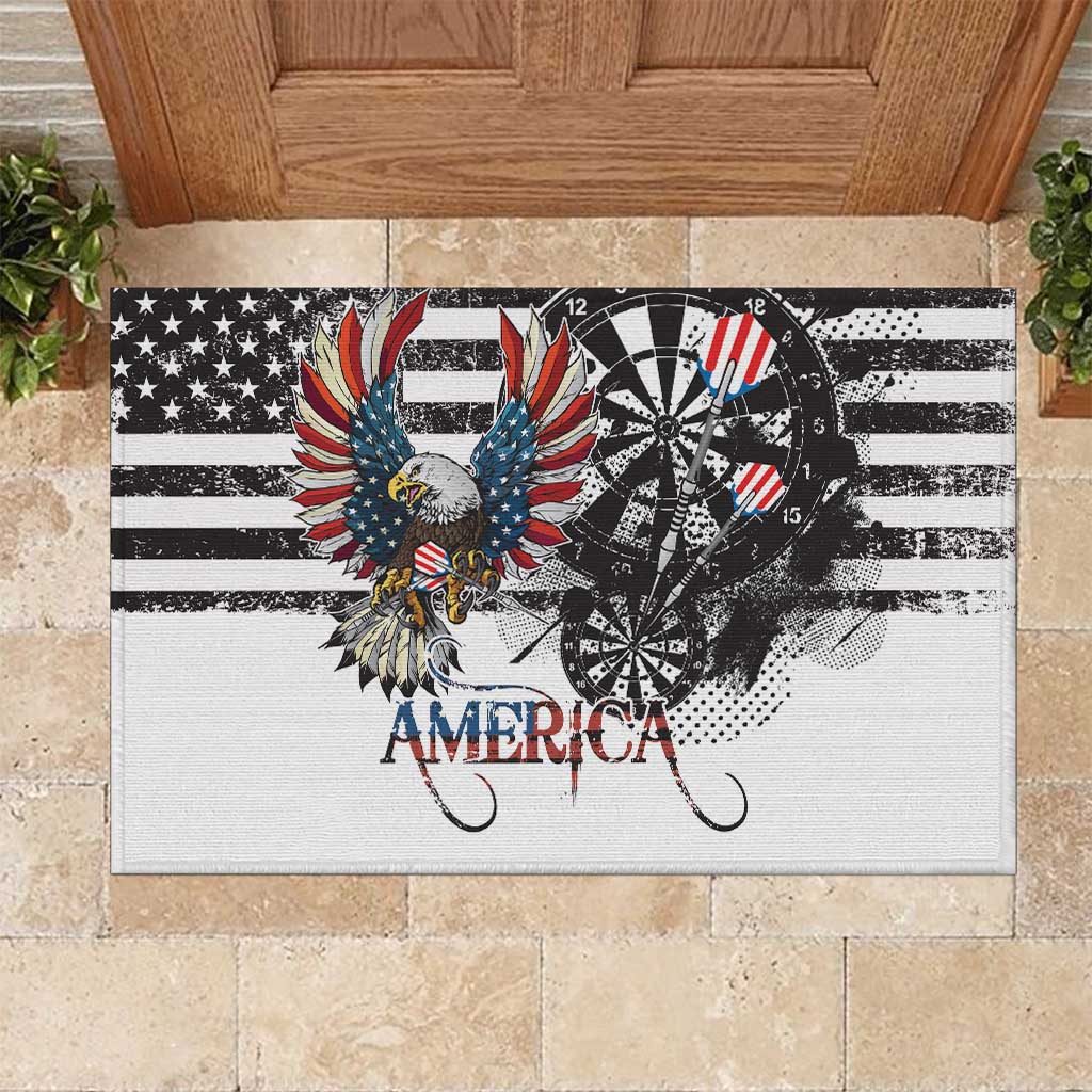 USA Darts Rubber Doormat American Bald Eagle with Grunge Style - Wonder Print Shop