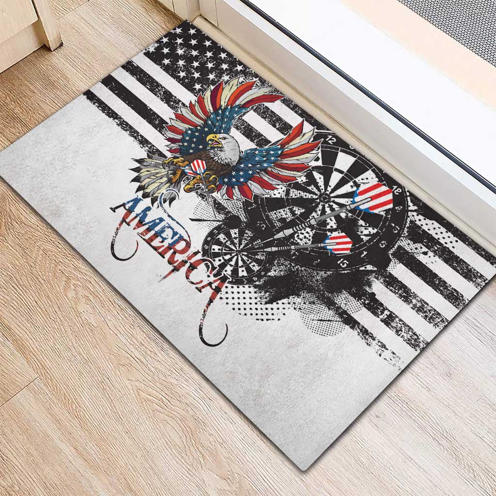 USA Darts Rubber Doormat American Bald Eagle with Grunge Style - Wonder Print Shop