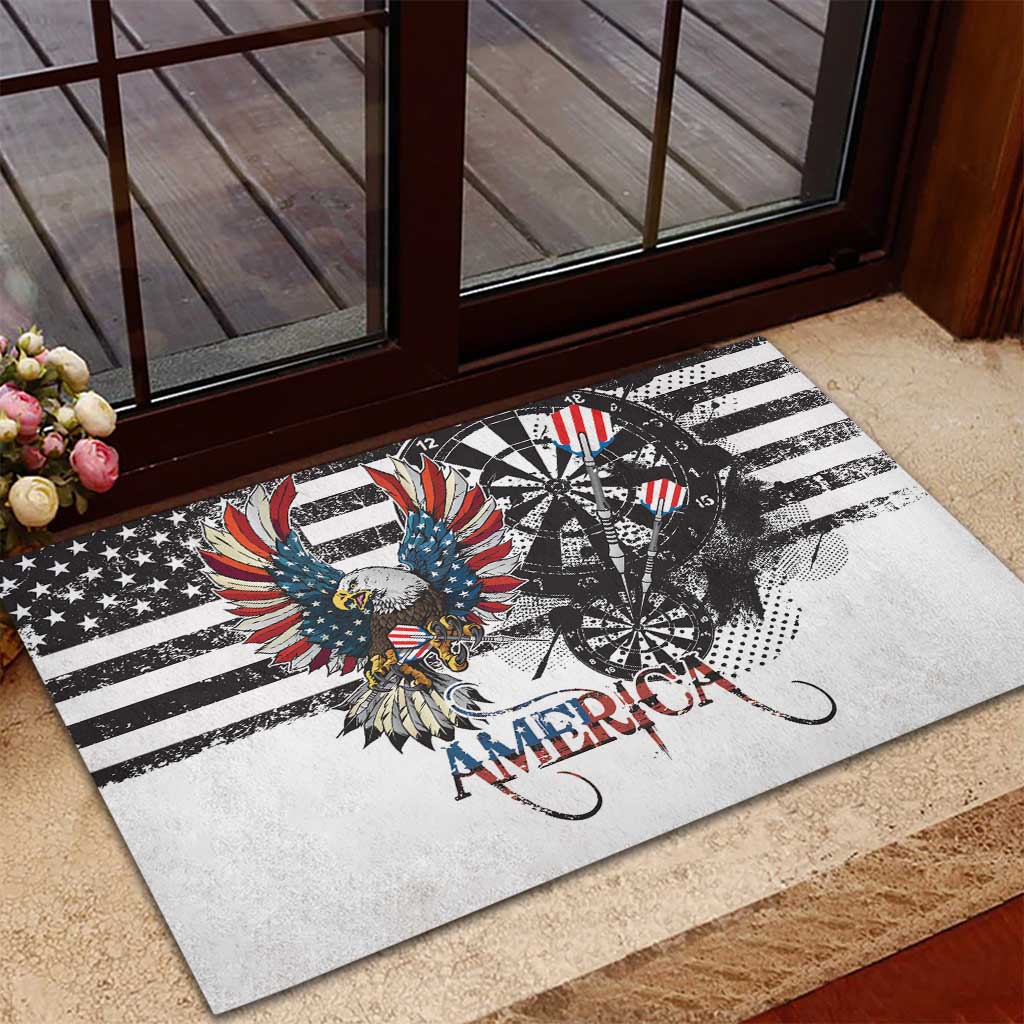 USA Darts Rubber Doormat American Bald Eagle with Grunge Style - Wonder Print Shop