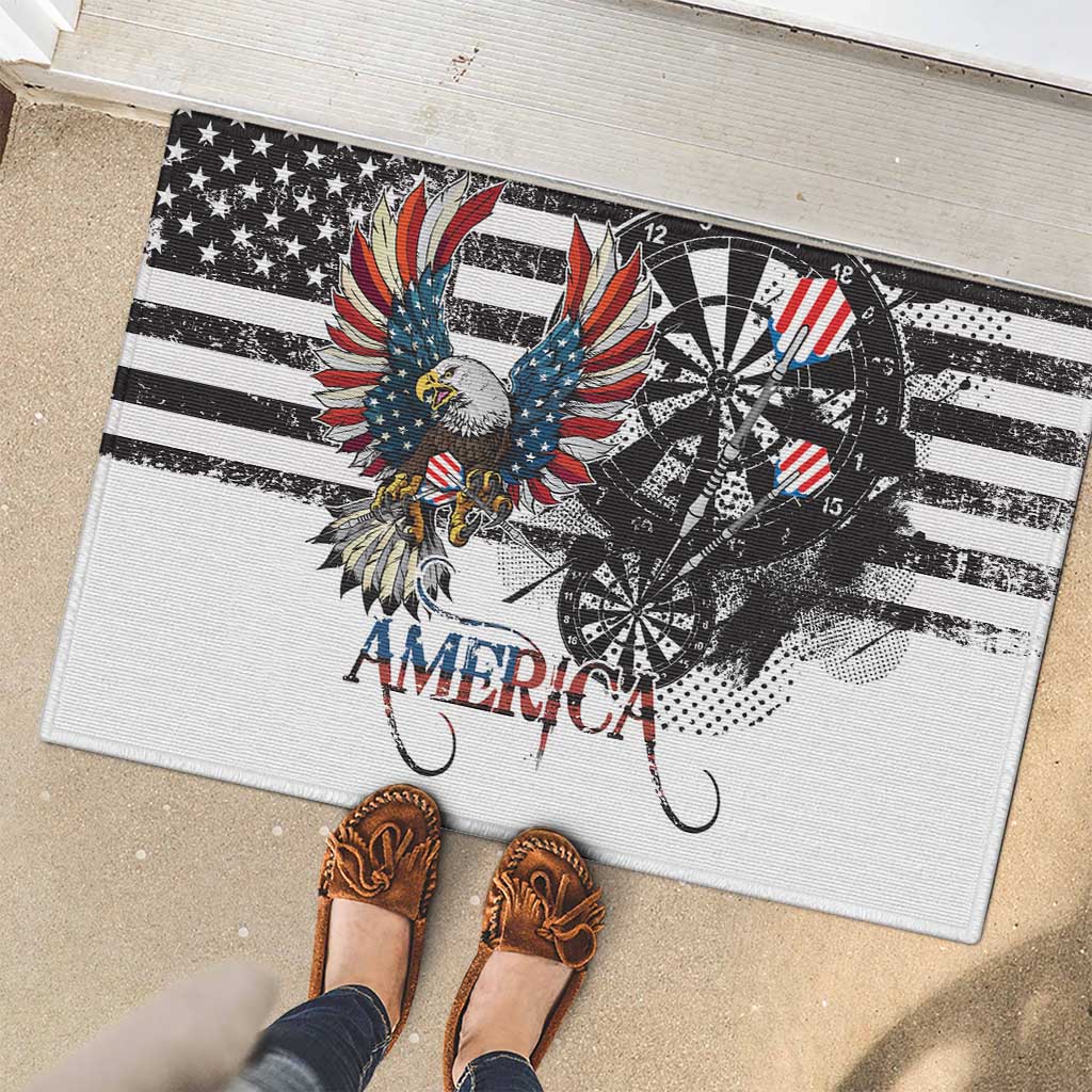 USA Darts Rubber Doormat American Bald Eagle with Grunge Style - Wonder Print Shop
