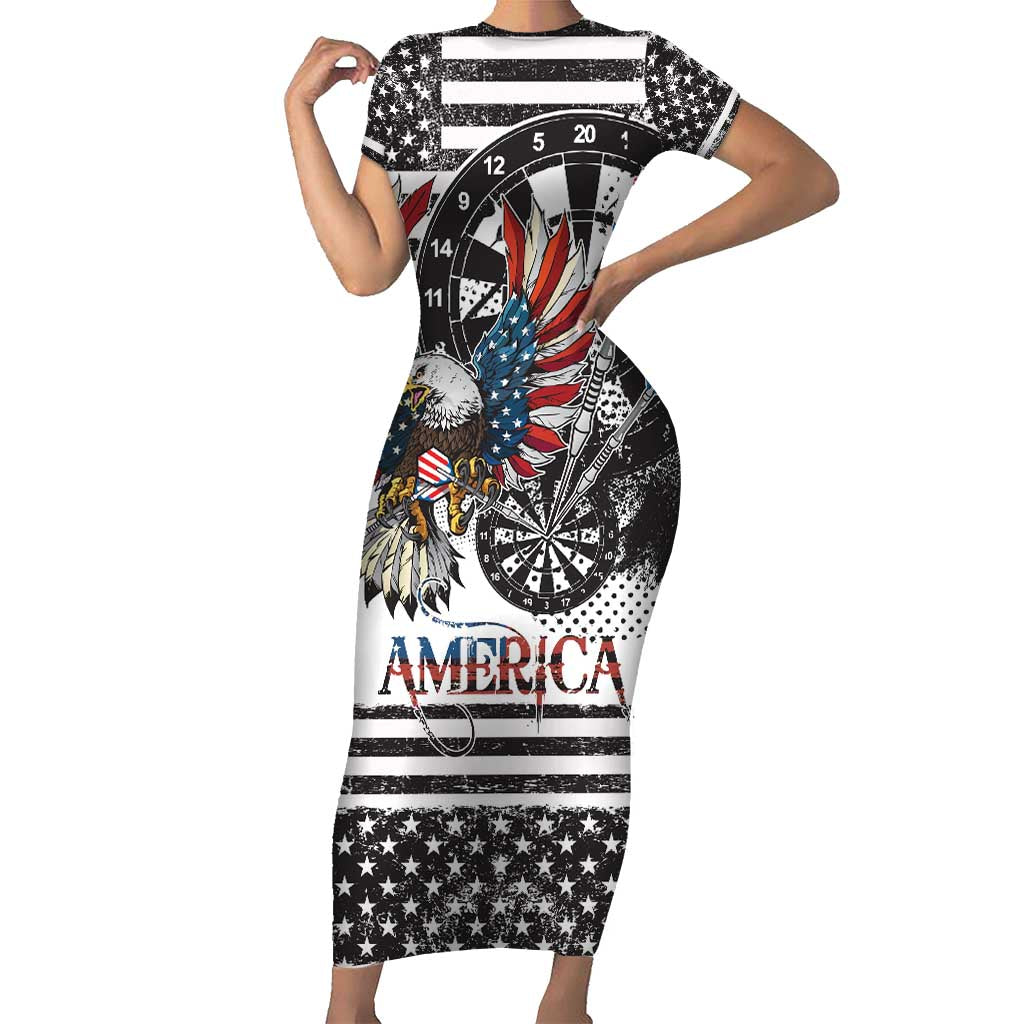USA Darts Short Sleeve Bodycon Dress American Bald Eagle with Grunge Style - Wonder Print Shop