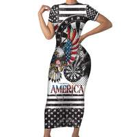USA Darts Short Sleeve Bodycon Dress American Bald Eagle with Grunge Style - Wonder Print Shop