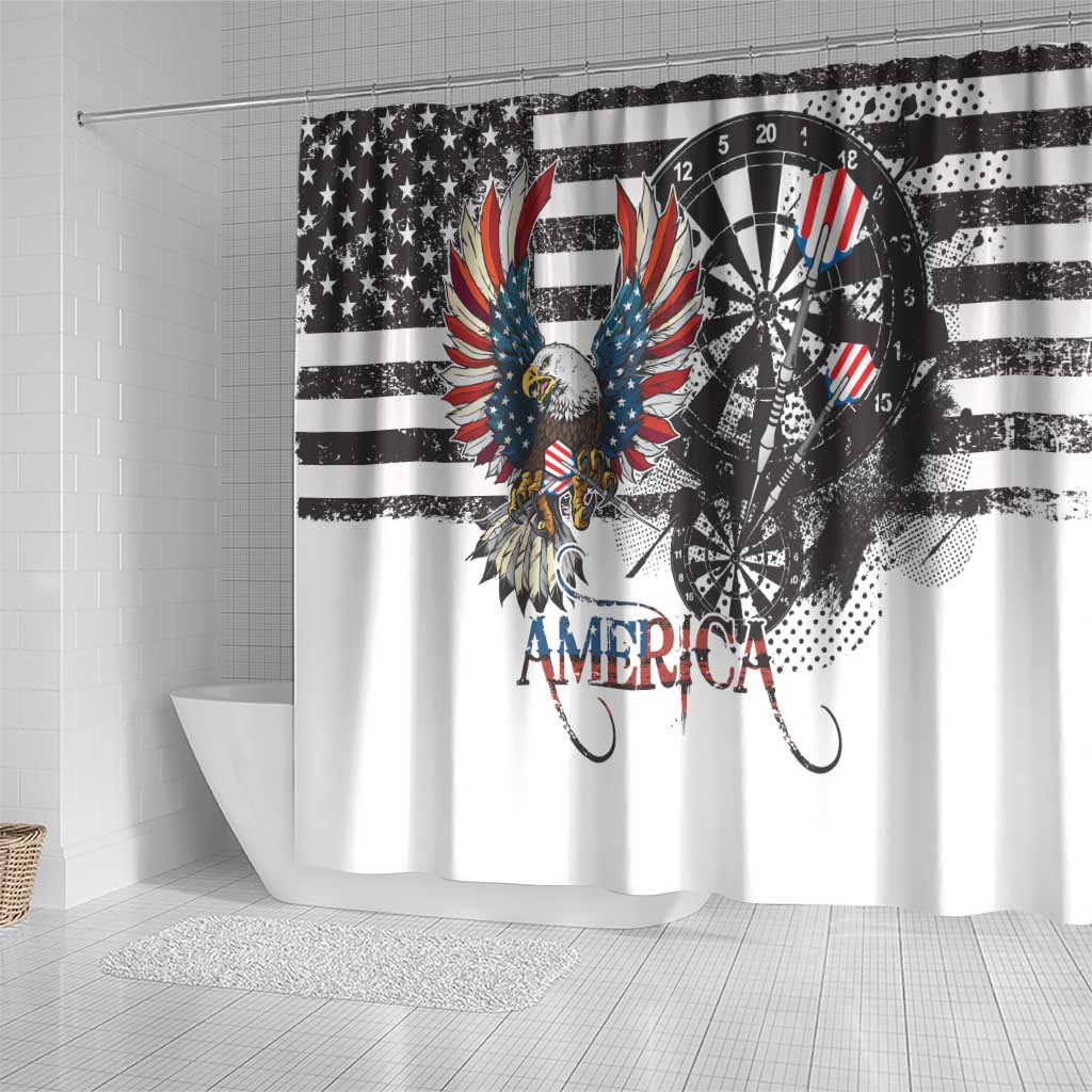 USA Darts Shower Curtain American Bald Eagle with Grunge Style