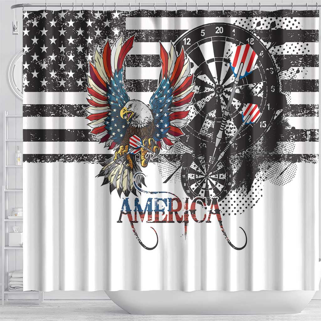 USA Darts Shower Curtain American Bald Eagle with Grunge Style